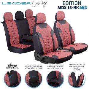 Leader Edition / Nakış Keten Fermuarlı / Universal Oto Koltuk Kılıfı - Binek