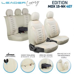 Leader Edition / Nakış Keten Fermuarlı / Universal Oto Koltuk Kılıfı - Binek