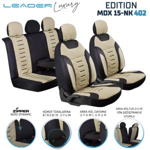 Leader Edition / Nakış Keten Fermuarlı / Universal Oto Koltuk Kılıfı - Binek