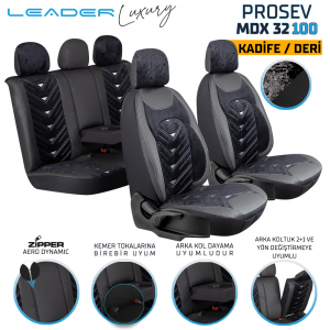 Leader Prosev Velur & Deri Fermuarlı / Universal Oto Koltuk Kılıfı - Binek