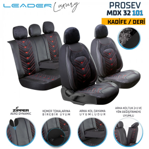Leader Prosev Velur & Deri Fermuarlı / Universal Oto Koltuk Kılıfı - Binek