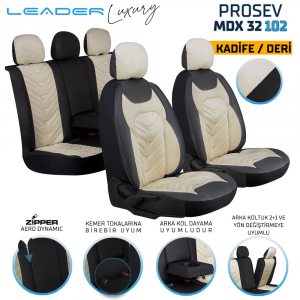 Leader Prosev Velur & Deri Fermuarlı / Universal Oto Koltuk Kılıfı - Binek