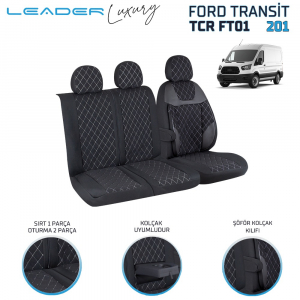 Leader FORD TRANSİT 2013 SONRASI 2+1 TİCARİ NAKIŞLI ALKANTRA OTO KILIFI - Ticari