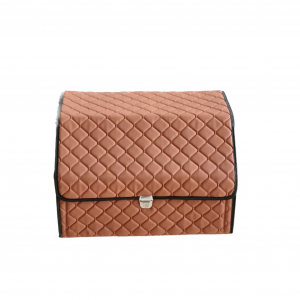 Buda Deri Lüks Oto Araç Bagaj Toplayıcı Organizer, Bagaj Çantası - Nakışlı Taba Siyah Biye - Bagaj Çantası