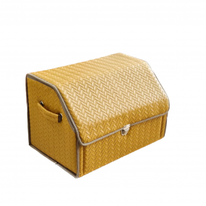 Buda Deri Lüks Oto Araç Bagaj Toplayıcı Organizer, Bagaj Çantası - Sarı Örme Desenli - Bagaj Çantası