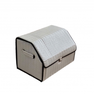 Buda Deri Lüks Oto Araç Bagaj Toplayıcı Organizer, Bagaj Çantası - Beyaz Örme Desenli - Bagaj Çantası