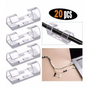 20'Li Yapışkanlı Kablo Sabitleyici Şeffaf Klips - Kablo Düzenleyiciler