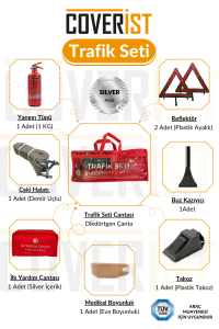 Trafik ve İlk Yardım Seti - Muayene Uyumlu 1 KG Araç Yangın Tüpü - 2 Adet Reflektör - Silver Pack - Trafik seti