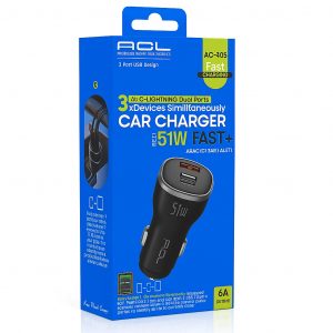 Acl 3 Girişli Araç İçi Şarj Soketi 51W – Hızlı Şarj, Usb + Type-C, 3 Cihaz Desteği - Çakmaklık Şarj Aleti