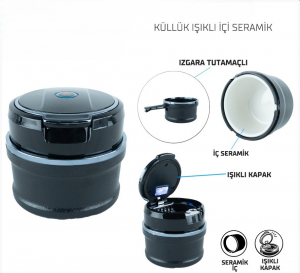 Wi̇mbledon ışıklı Küllük Bardaklıklı Porselen iç bölüm / Siyah - Küllük