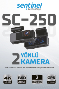 Senti̇nel Kayıt Ci̇hazı 4K 3.2" Ekran 2 Kameralı - Araç İçi Kamera