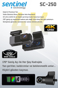Senti̇nel Kayıt Ci̇hazı 4K 3.2" Ekran 2 Kameralı - Araç İçi Kamera
