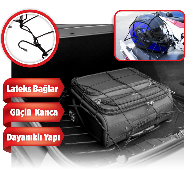Automix Genişleyebilir Elastik Bagaj Filesi 40x40 cm (90x90 cm'ye Genişler) Siyah - Bagaj Lastiği