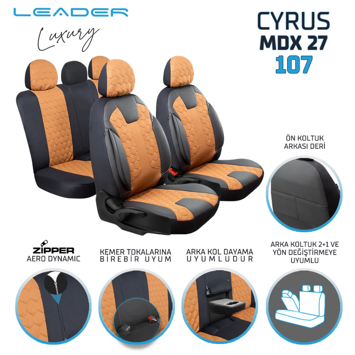 Leader Cyrus Fermuarlı / Universal Oto Koltuk Kılıfı - Binek