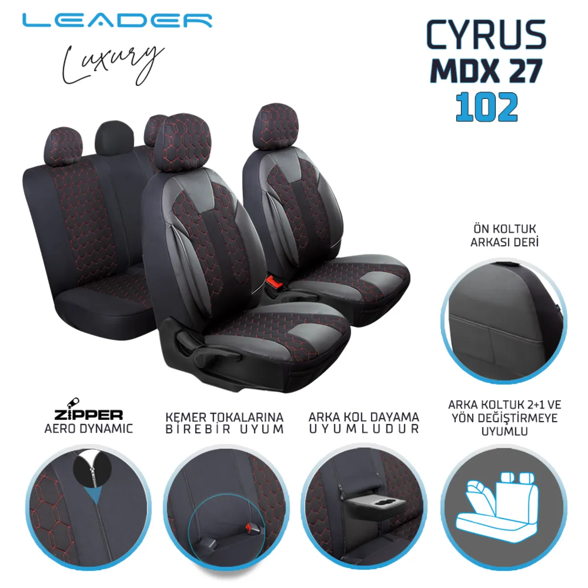 Leader Cyrus Fermuarlı / Universal Oto Koltuk Kılıfı - Binek