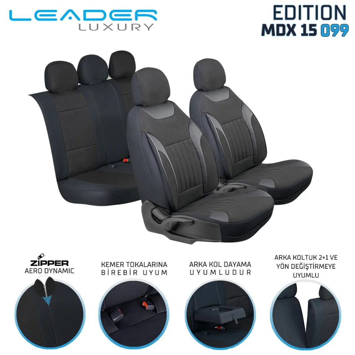 Leader Edition / Düz Keten Fermuarlı / Universal Oto Koltuk Kılıfı - Binek