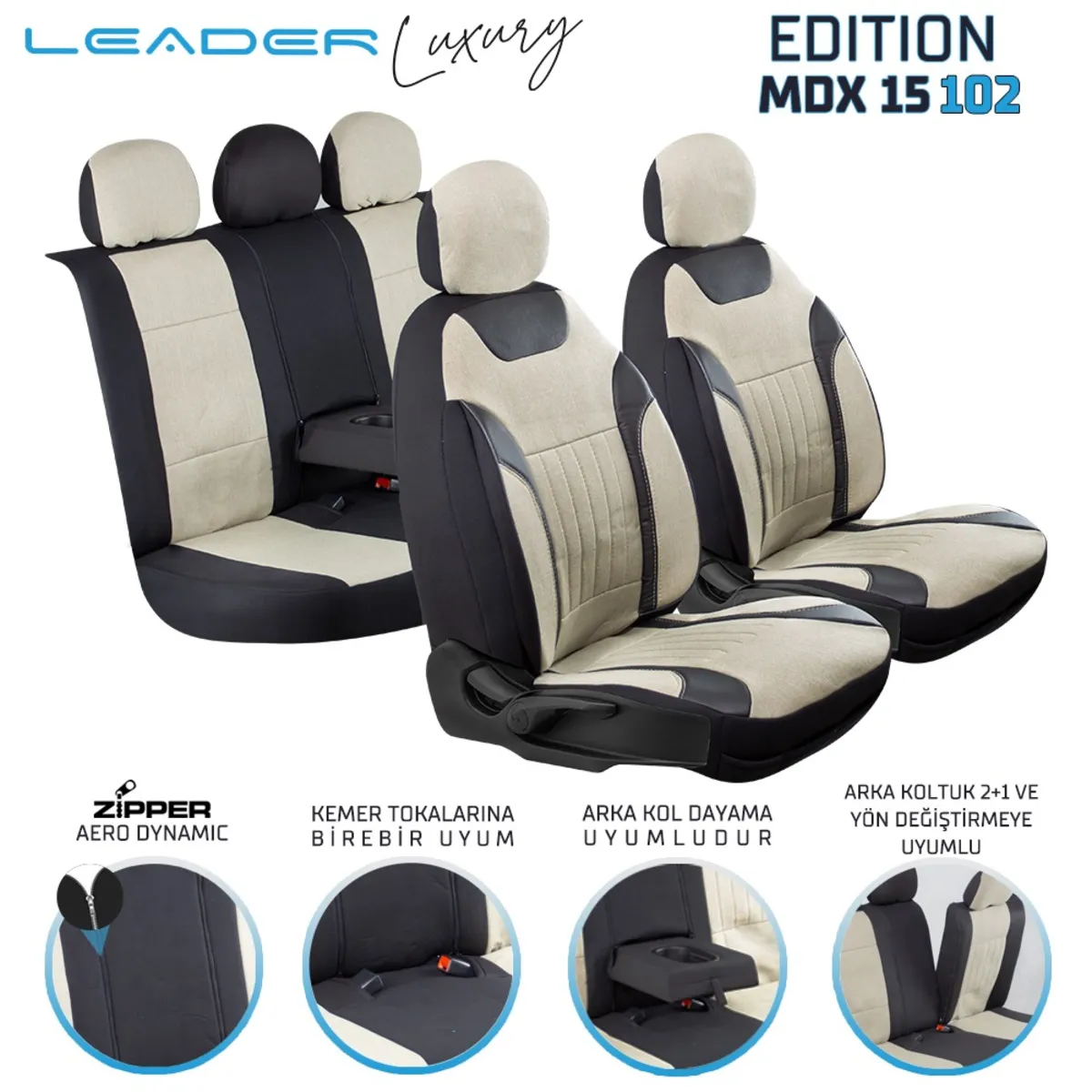 Leader Edition / Düz Keten Fermuarlı / Universal Oto Koltuk Kılıfı - Binek
