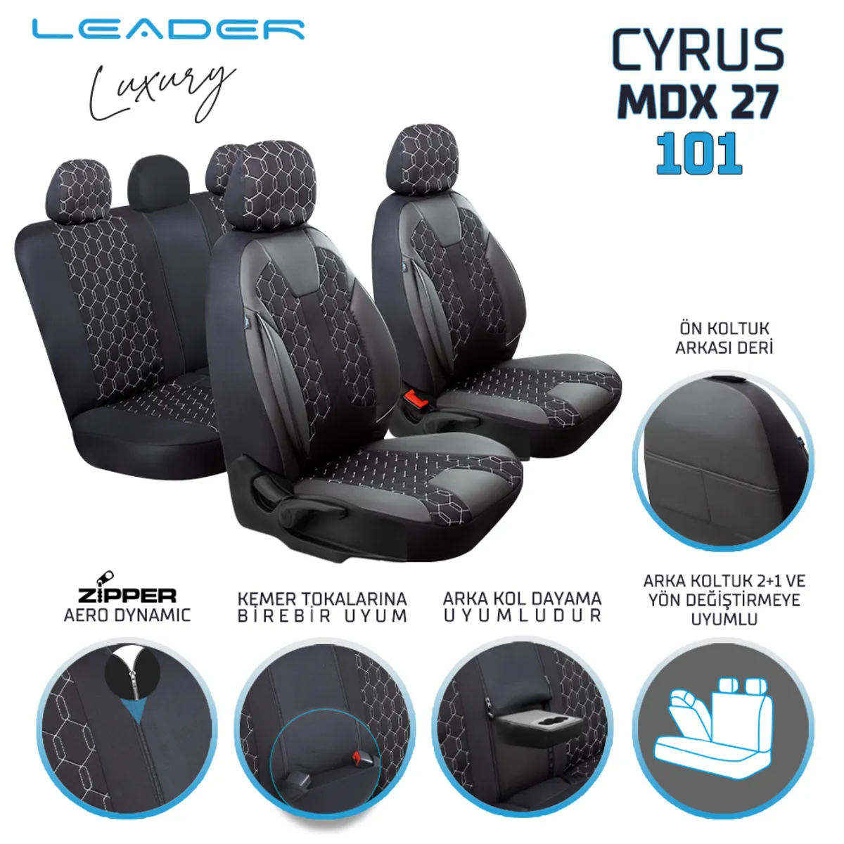 Leader Cyrus Fermuarlı / Universal Oto Koltuk Kılıfı / TİCARİ - Ticari