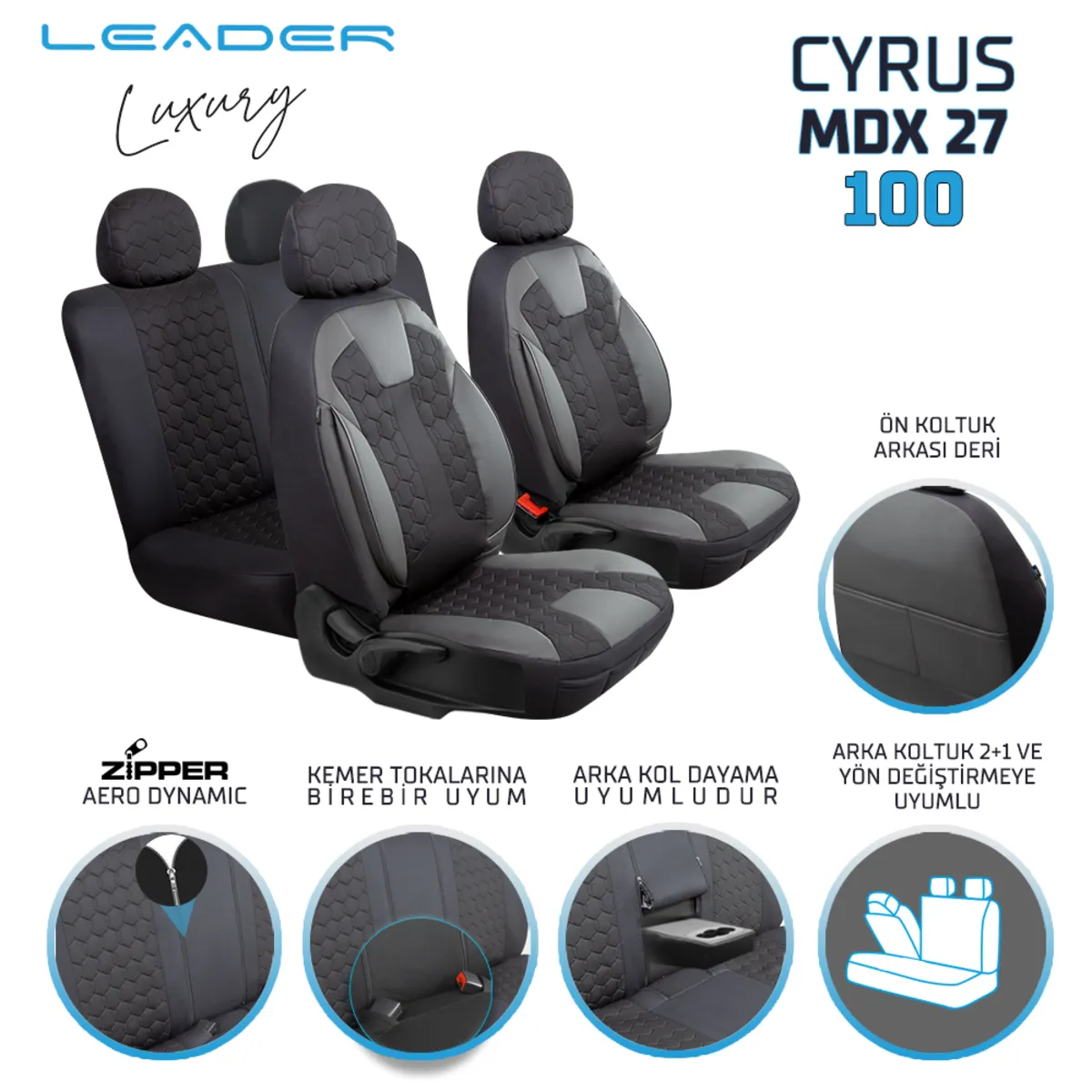 Leader Cyrus Fermuarlı / Universal Oto Koltuk Kılıfı / TİCARİ - Ticari