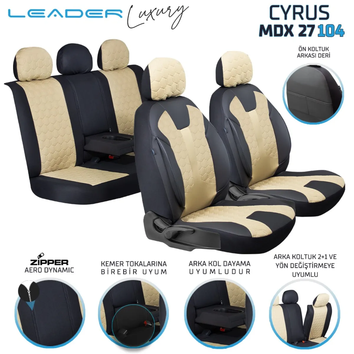 Leader Cyrus Fermuarlı / Universal Oto Koltuk Kılıfı / TİCARİ - Ticari