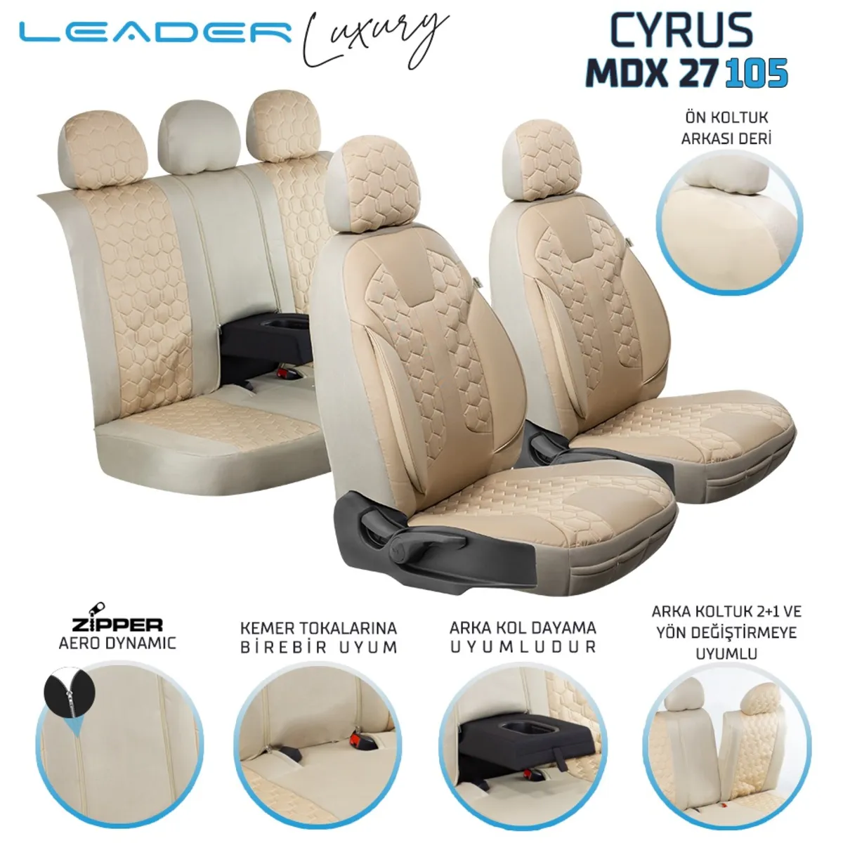Leader Cyrus Fermuarlı / Universal Oto Koltuk Kılıfı / TİCARİ - Ticari