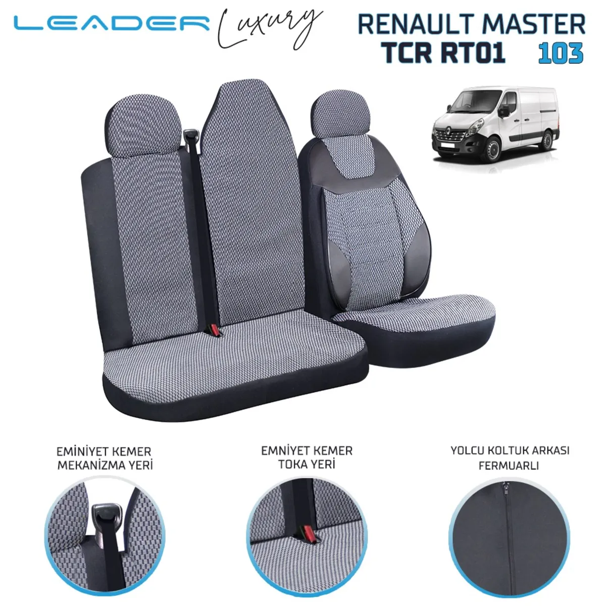 Leader RENAULT MASTER TİCARİ OTO KILIFI SİYAH LEADER 2+1 - Ticari