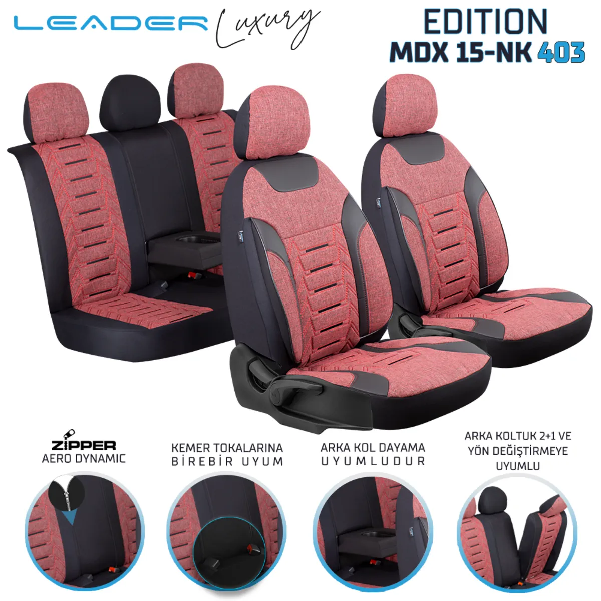 Leader Edition / Nakış Keten Fermuarlı / Universal Oto Koltuk Kılıfı / TİCARİ - Ticari