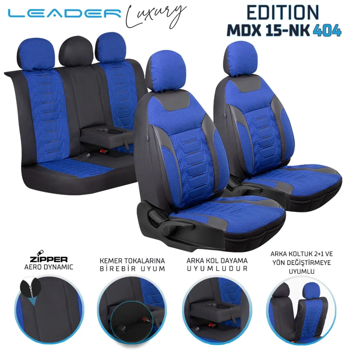 Leader Edition / Nakış Keten Fermuarlı / Universal Oto Koltuk Kılıfı / TİCARİ - Ticari