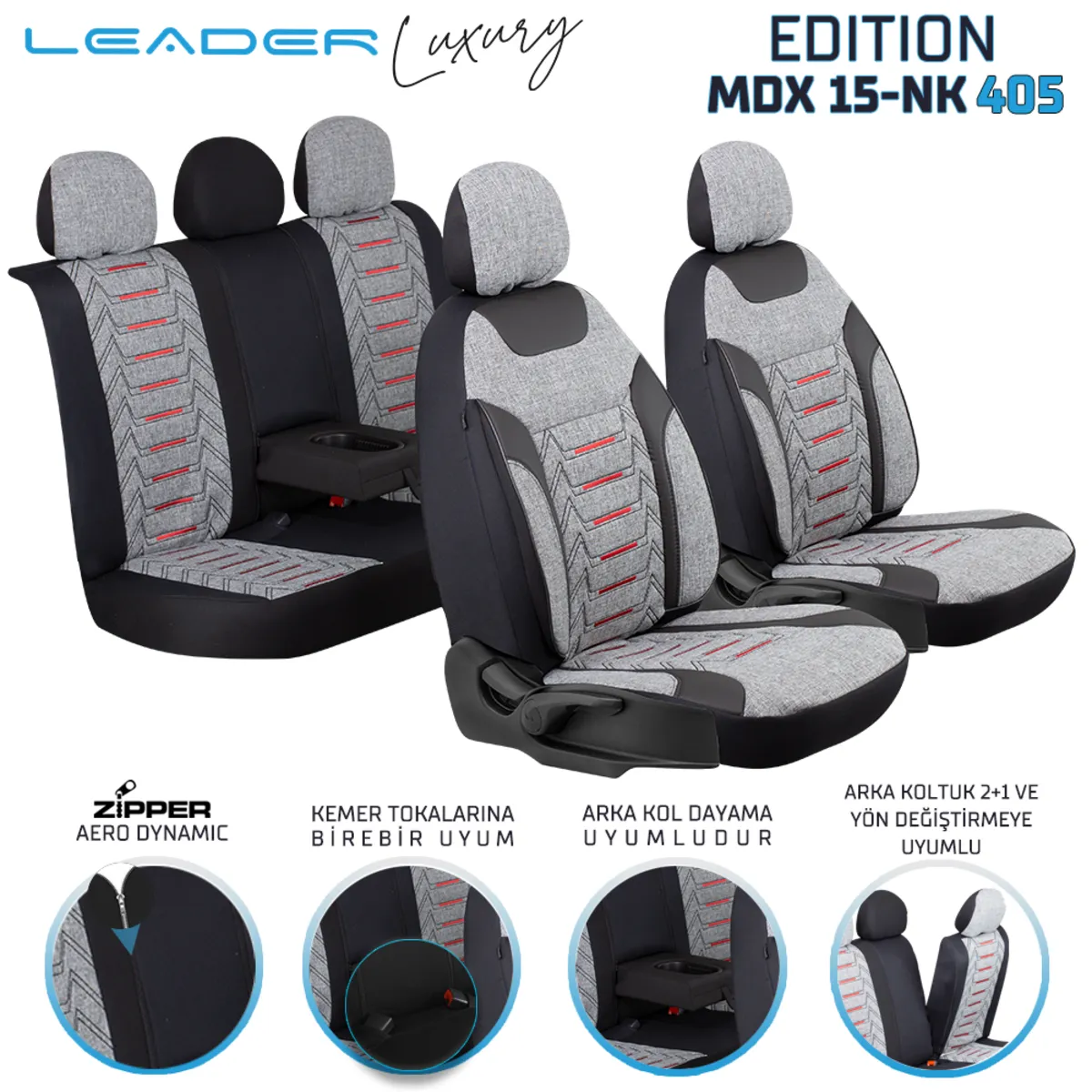 Leader Edition / Nakış Keten Fermuarlı / Universal Oto Koltuk Kılıfı / TİCARİ - Ticari