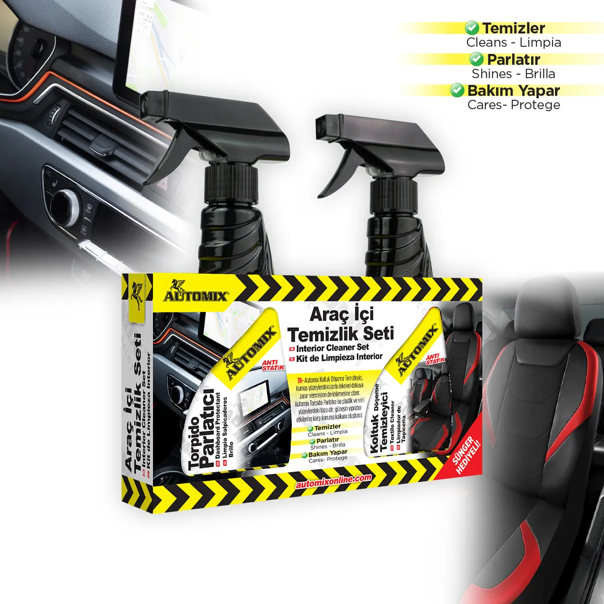 Automix Araç İçi 2li Temizlik Seti / Torpido Parlatıcı ve Koltuk Temizleyici 300ML + 300ML - Torpido Bakım Sütü - Görsel 3