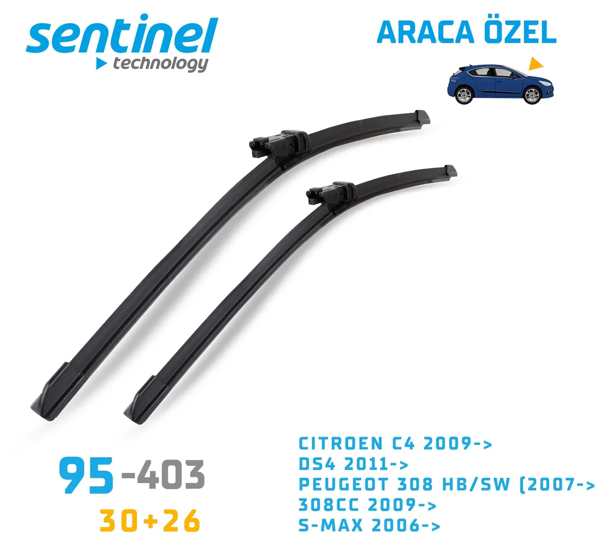 Sentinel ÖN Silecek Takım - Ford S-Max 2006>>> / 760mm 650mm - Araca Özel Ön Silecek TAKIM