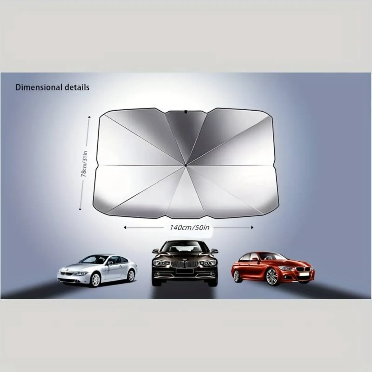 Minibüs SUV Şemsiye Güneşlik  78Cm X 140Cm / Silver - Ön Güneşlik