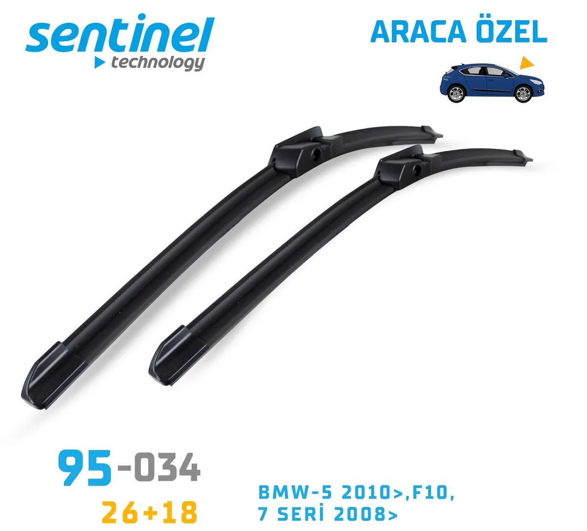 Sentinel ÖN Silecek Takım - BMW-5 F10 2010 >> / 650mm 450mm - Araca Özel Ön Silecek TAKIM