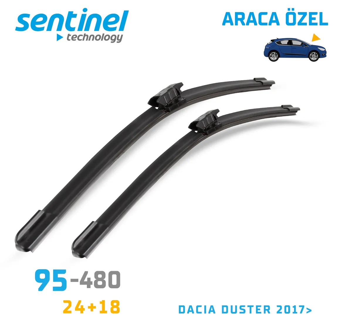 Sentinel ÖN Silecek Takım - Dacia Duster 2017>>> / 600mm 450mm - Araca Özel Ön Silecek TAKIM