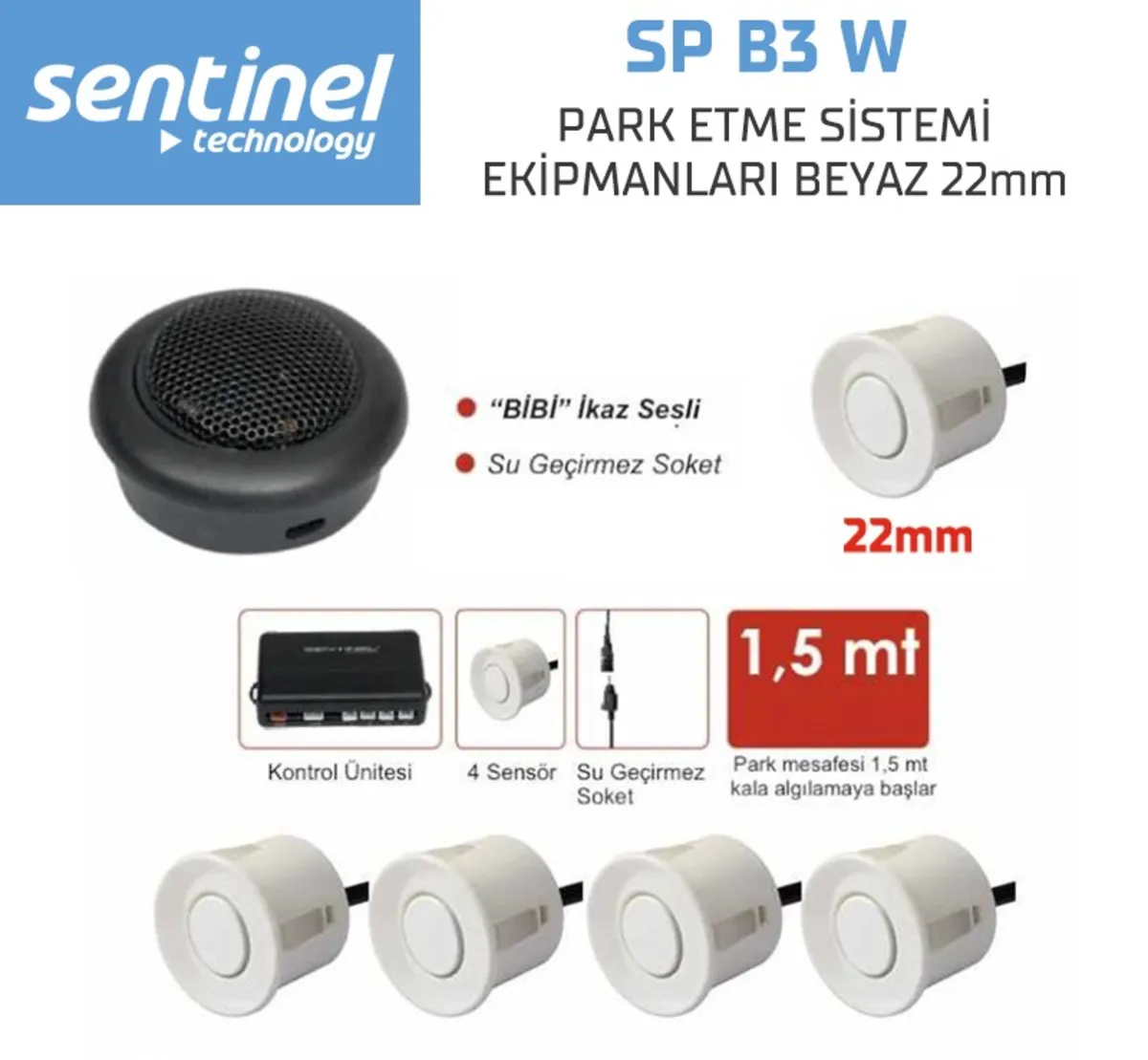 Sentinel Bip Ses İkazlı Park Sensörü - Beyaz 22 mm - Park Sensörü
