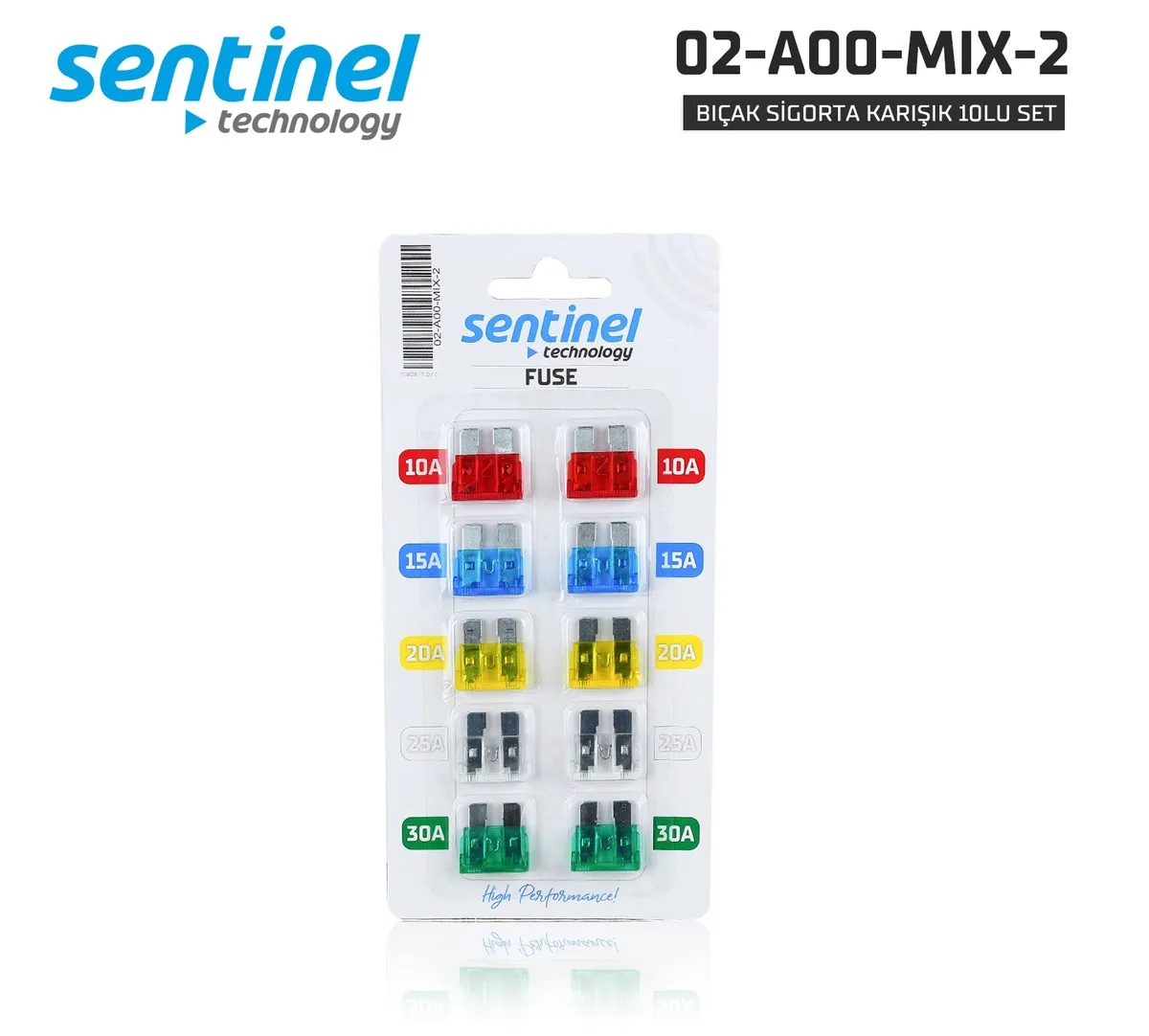 Sentinel Bıçak Sigorta 10A, 15A, 20A, 25A, 30A / 10LU SET - 19X19 MM - Sigorta