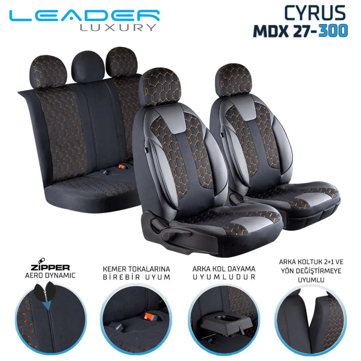 Leader Cyrus Fermuarlı / Universal Oto Koltuk Kılıfı - Binek