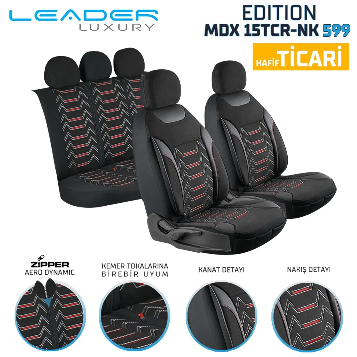 Leader Edition / Nakış Keten Fermuarlı / Universal Oto Koltuk Kılıfı / TİCARİ - Ticari