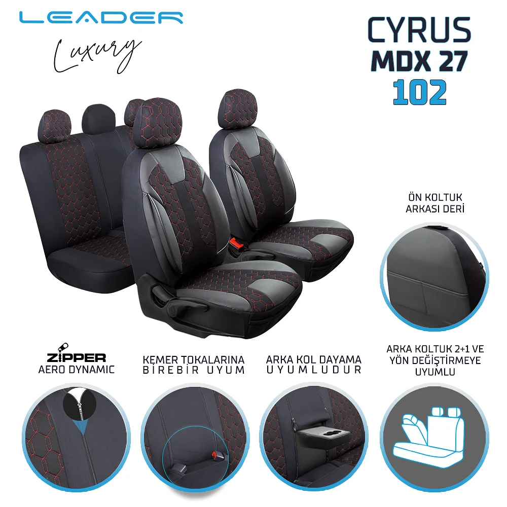 Leader Cyrus Fermuarlı / Universal Oto Koltuk Kılıfı - Binek - Görsel 2