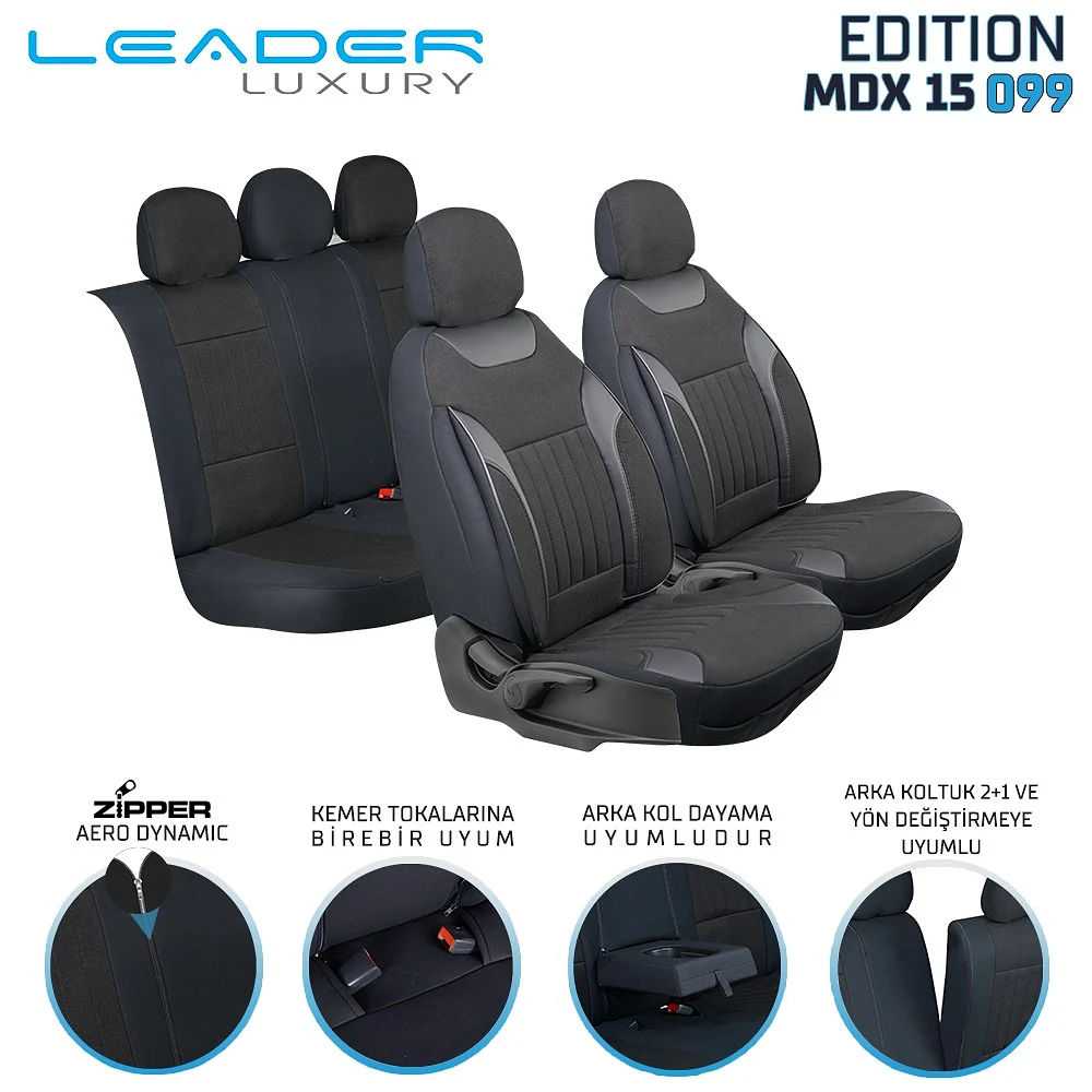 Leader Edition / Düz Keten Fermuarlı / Universal Oto Koltuk Kılıfı - Binek - Görsel 2