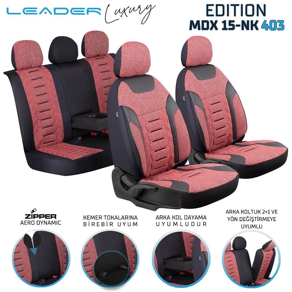Leader Edition / Nakış Keten Fermuarlı / Universal Oto Koltuk Kılıfı / TİCARİ - Ticari - Görsel 8
