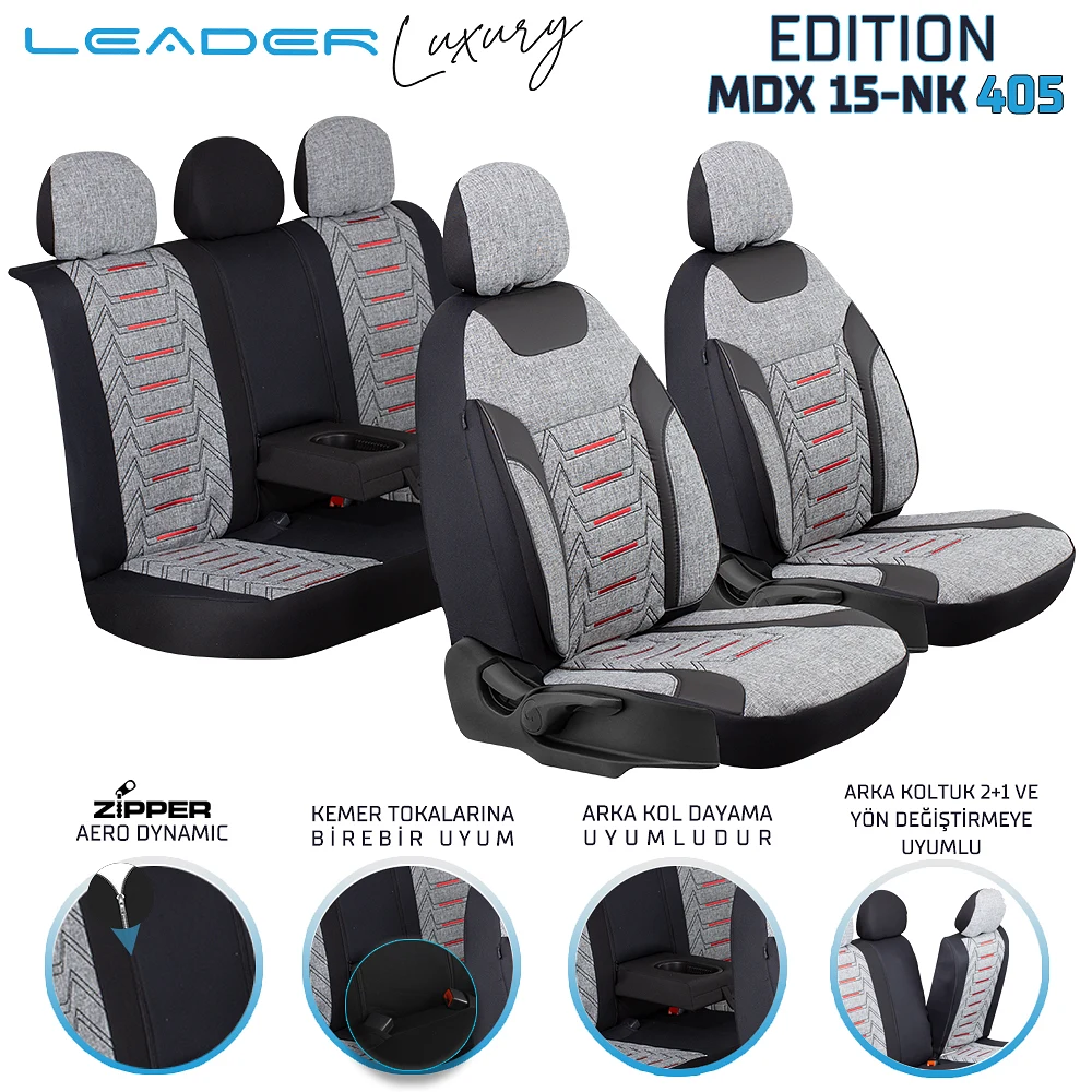 Leader Edition / Nakış Keten Fermuarlı / Universal Oto Koltuk Kılıfı / TİCARİ - Ticari - Görsel 2