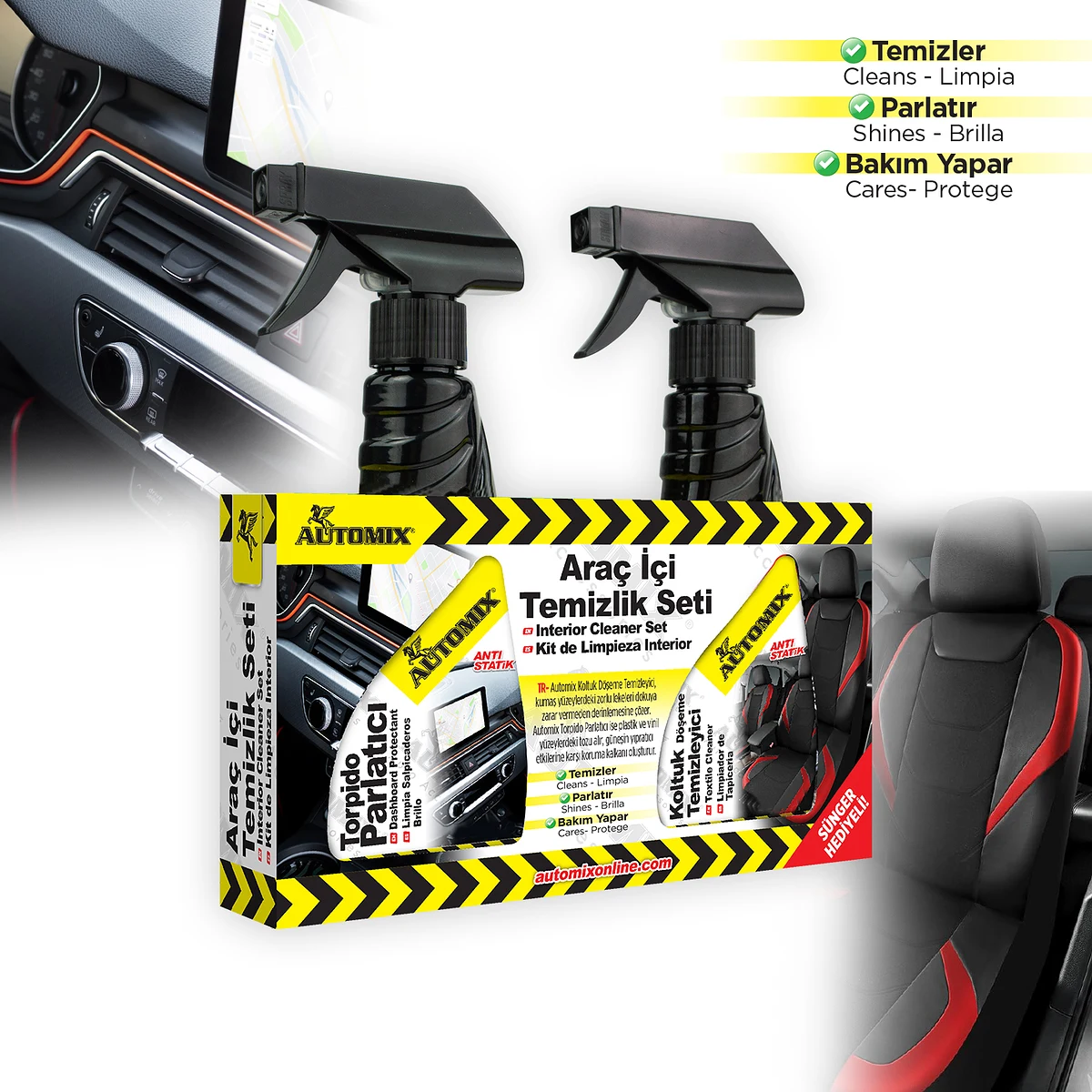 Automix Araç İçi 2li Temizlik Seti / Torpido Parlatıcı ve Koltuk Temizleyici 300ML + 300ML - Torpido Bakım Sütü