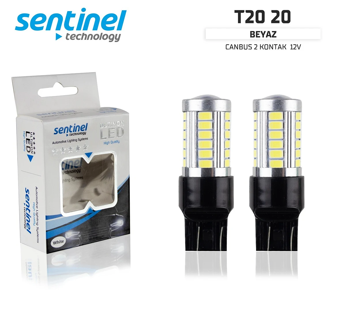 Sentinel Canbus T20 Beyaz Led Ampül Çift Duy / 2 Kontak - Gündüz LED
