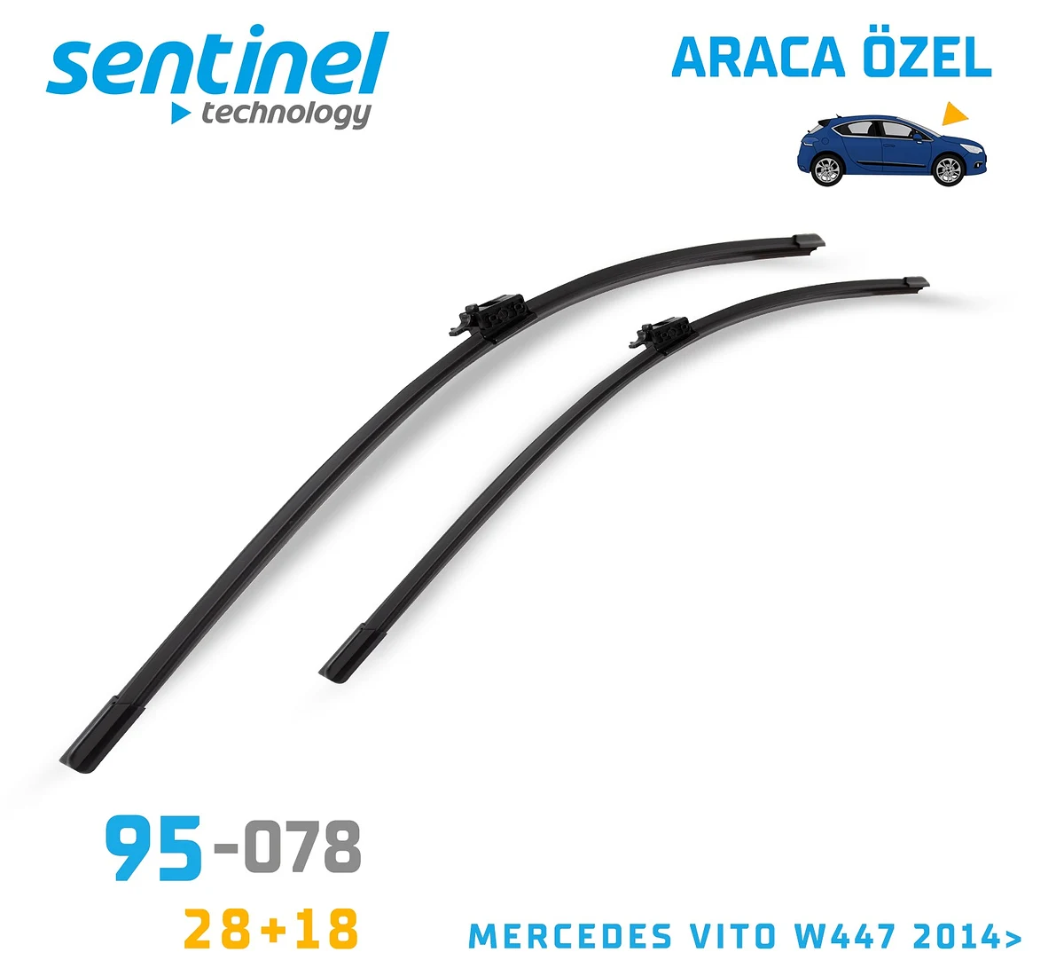 Sentinel ÖN Silecek Takım - Mercedes Vito W447 2014>>> / 700mm 450mm - Araca Özel Ön Silecek TAKIM - Görsel 2