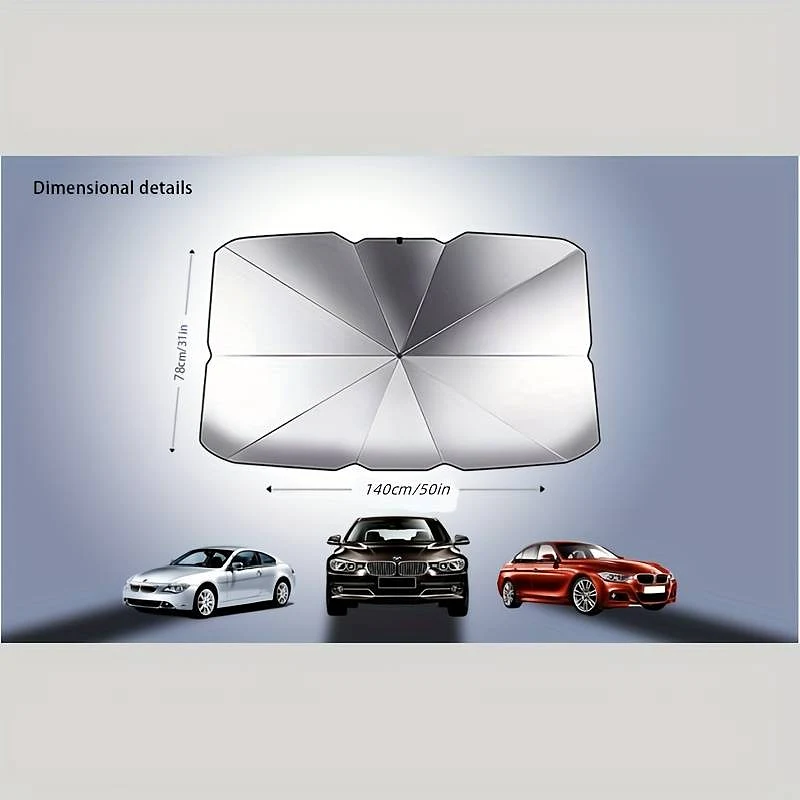 Minibüs SUV Şemsiye Güneşlik  78Cm X 140Cm / Silver - Ön Güneşlik