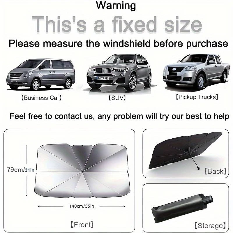 Minibüs SUV Şemsiye Güneşlik  78Cm X 140Cm / Silver - Ön Güneşlik
