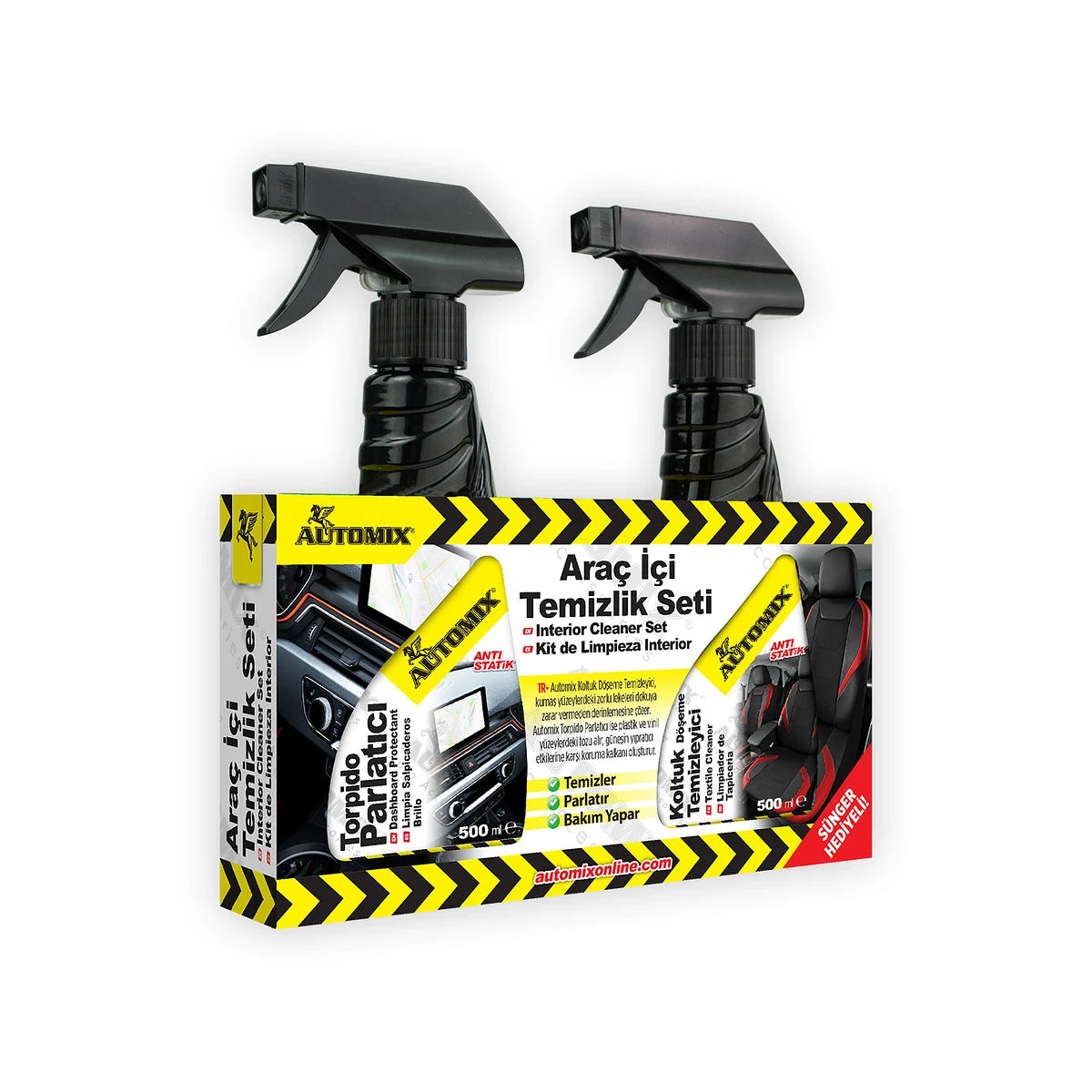 Automix Araç İçi 2li Temizlik Seti / Torpido Parlatıcı ve Koltuk Temizleyici 300ML + 300ML - Torpido Bakım Sütü