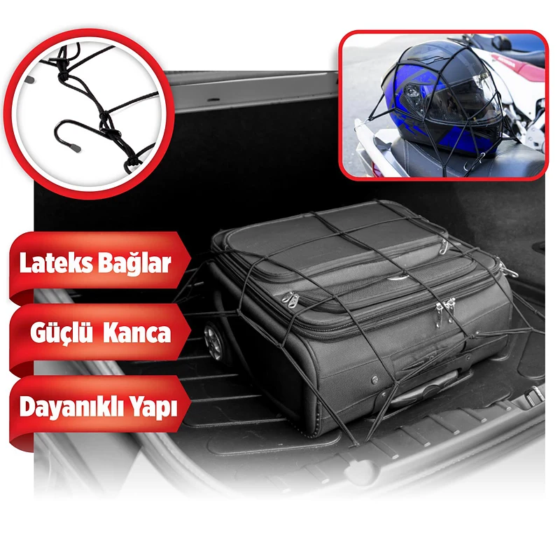 Automix Genişleyebilir Elastik Bagaj Filesi 40x40 cm (90x90 cm'ye Genişler) Siyah - Bagaj Lastiği - Görsel 2