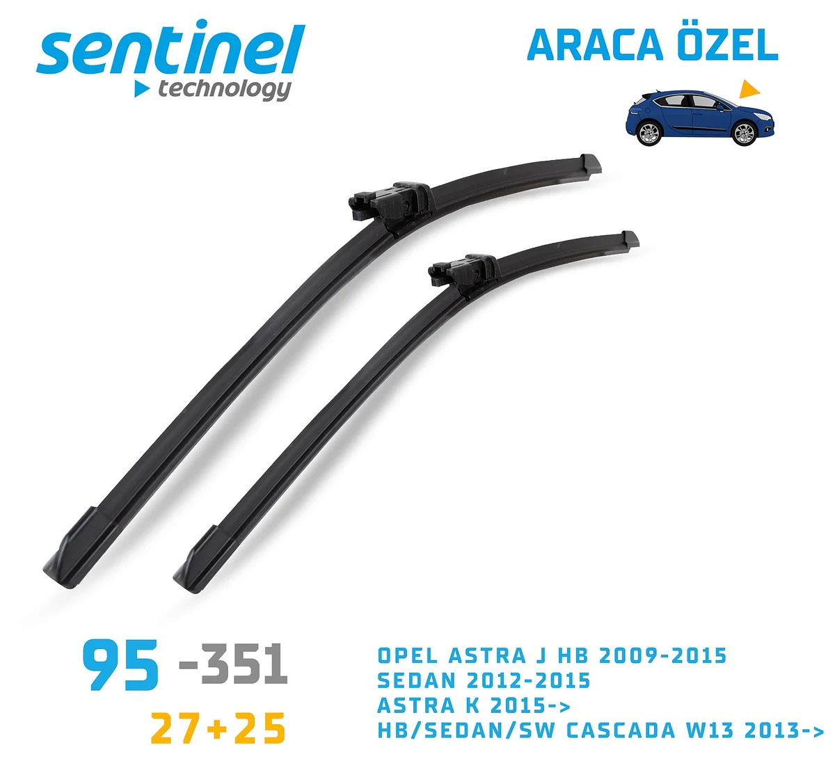 Sentinel ÖN Silecek Takım - Opel Astra J HB 2009-2015 / 680mm 630mm - Araca Özel Ön Silecek TAKIM - Görsel 3